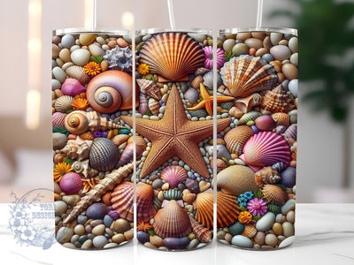 3D Sea Shells 20oz Skinny Tumbler, Starfish Tumbler Png, Straight & Tapered Tumbler Wrap, Instant Digital Download Sublimation ToriDesigns 