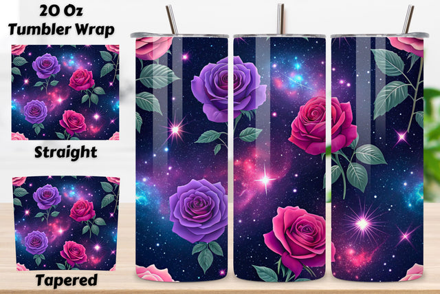 3D Seamless Cosmic Rose Tumbler, Starry Floral Tumbler Wrap, Pink Purple Rose Design, Watercolor Cosmic Tumbler Wrap, 20oz Skinny Tumbler Wrap, Tapered Seamless Tumbler Design Sublimation FloridPrintables 