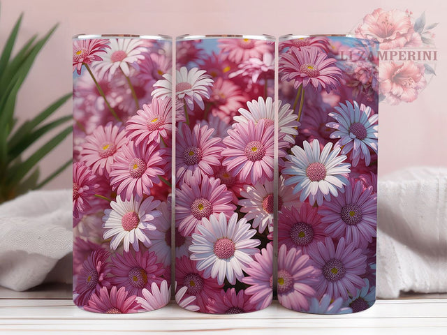 3D Seamless Pink Daisy 20oz Tumbler, Seamless Floral Cup Wrap, Artistic Daisy Design, Sublimation Tumbler Wrap, 20Oz Tumbler Design, Stylish Pink Flower Cup, Spring Daisy Wrap Sublimation Li Zamperini 