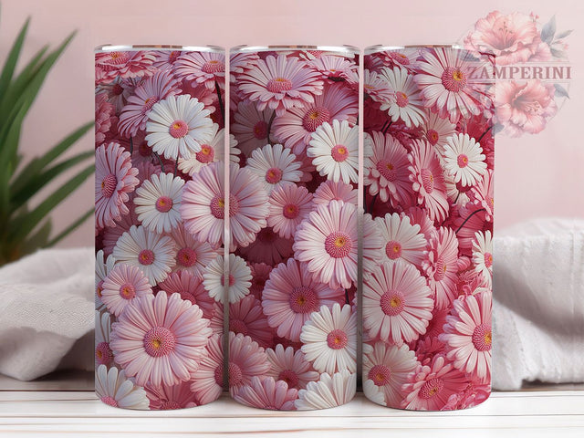 3D Seamless Pink Daisy 20oz Tumbler, Seamless Floral Cup Wrap, Artistic Daisy Design, Sublimation Tumbler Wrap, 20Oz Tumbler Design, Stylish Pink Flower Cup, Spring Daisy Wrap Sublimation Li Zamperini 