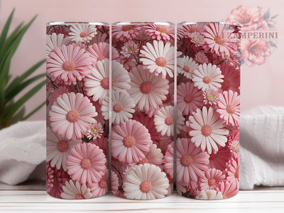3D Seamless Pink Daisy 20oz Tumbler, Seamless Floral Cup Wrap, Artistic Daisy Design, Sublimation Tumbler Wrap, 20Oz Tumbler Design, Stylish Pink Flower Cup, Spring Daisy Wrap Sublimation Li Zamperini 