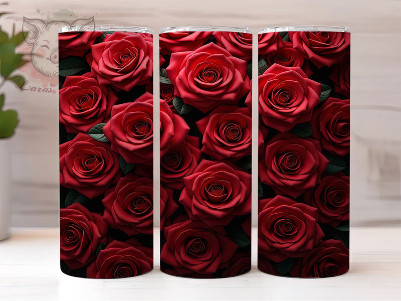 3D Seamless Red Rose Tumbler Wrap, 3D Red Roses Tumbler, Seamless Design, 20oz Wrap, Sublimation Design, Floral Drinkware, Romantic Cup, Flower Decor Sublimation Lara' s Designs 