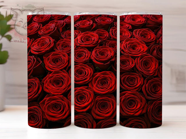 3D Seamless Red Rose Tumbler Wrap, 3D Red Roses Tumbler, Seamless Design, 20oz Wrap, Sublimation Design, Floral Drinkware, Romantic Cup, Flower Decor Sublimation Lara' s Designs 