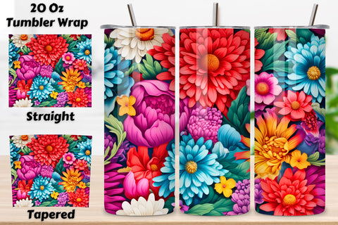 3D Seamless Tumbler Wrap with Floral Design, Seamless 3D PNG, Seamless 3D Floral Tumbler PNG Wrap Sublimation FloridPrintables 