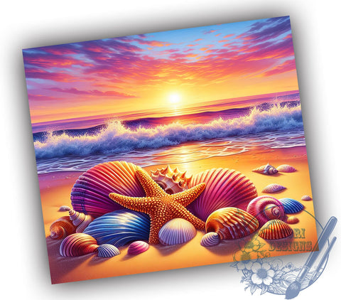 3D Seashells Tumbler, 20oz Tumbler Wrap, Sublimation Design, Beach Tumbler Wrap, Coastal Decor, Digital Download, Ocean Theme Sublimation ToriDesigns 