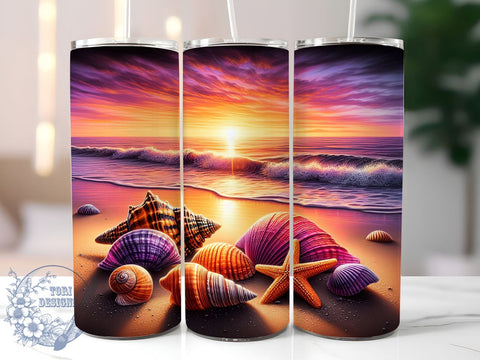3D Seashells Tumbler, 20oz Tumbler Wrap, Sublimation Design, Beach Tumbler Wrap, Coastal Decor, Digital Download, Ocean Theme Sublimation ToriDesigns 