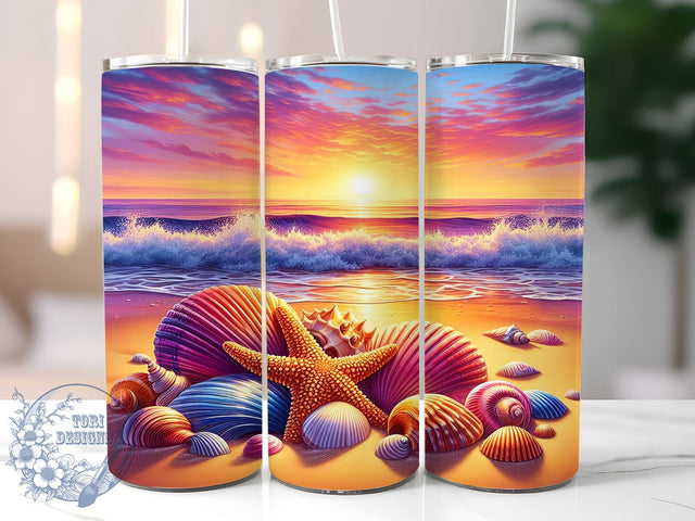 3D Seashells Tumbler, 20oz Tumbler Wrap, Sublimation Design, Beach Tumbler Wrap, Coastal Decor, Digital Download, Ocean Theme Sublimation ToriDesigns 