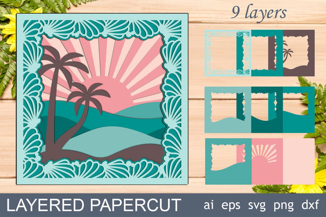 3d Shadow box with sea waves, Layered summer shadow box svg 3D Paper AnastasiyaArtDesign 