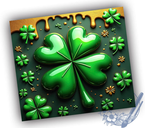3D Shamrock Tumbler Wrap, St. Patrick's Day Design, Inflated Clover Tumbler, 20oz Sublimation Wrap, Digital Download Tumbler, Irish Holiday Drinkware, Unique Tumbler Art, Festive Shamrock Sublimation ToriDesigns 