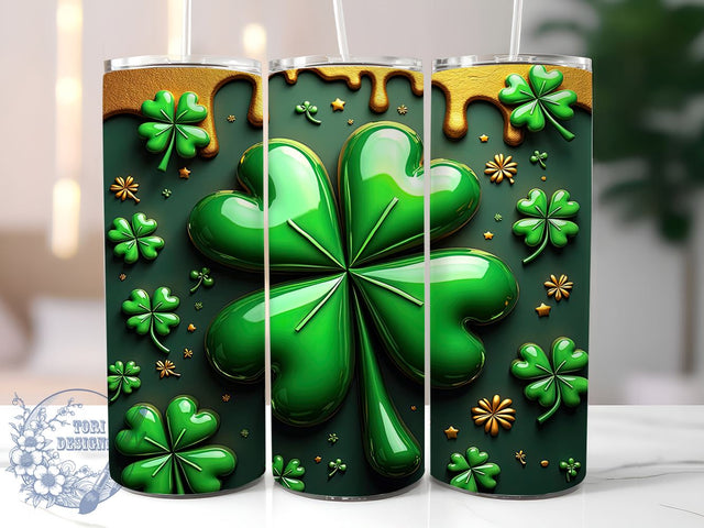 3D Shamrock Tumbler Wrap, St. Patrick's Day Design, Inflated Clover Tumbler, 20oz Sublimation Wrap, Digital Download Tumbler, Irish Holiday Drinkware, Unique Tumbler Art, Festive Shamrock Sublimation ToriDesigns 