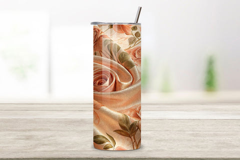 3D Silk Ribbon Rose Seamless Tumbler Wrap, Peach Roses with Fabric Texture Sublimation FloridPrintables 