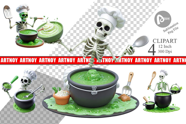 3D Skeleton Chef Clipart Sublimation artnoy 