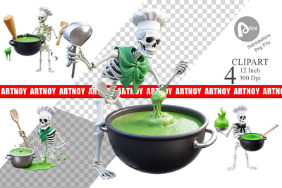 3D Skeleton Chef Clipart Sublimation artnoy 