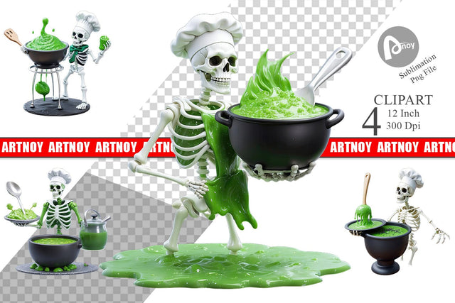 3D Skeleton Chef Clipart Sublimation artnoy 