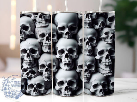 3D Skulls 20oz Skinny Tumbler, Halloween Tumbler Png, Straight & Tapered Tumbler Wrap, Instant Digital Download Sublimation ToriDesigns 