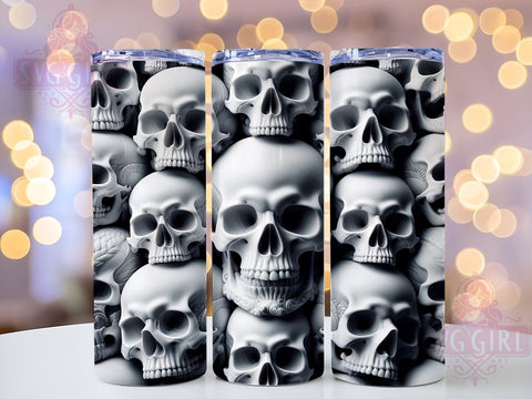 3D Skulls Seamless 20oz Tumbler Wrap Sublimation Design, Straight Tapered Tumbler Wrap, Gothic Halloween Tumbler Png, Instant Digital Download Sublimation SvggirlplusArt 