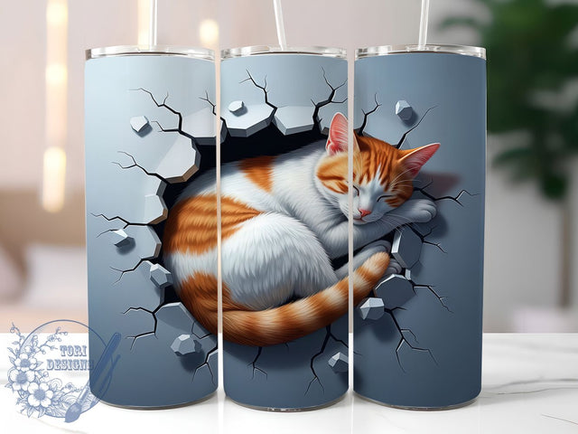 3D Sleeping Kitty Funny Cat Tumbler Wrap, Sleeping Kitty Design, Funny Cat Wall Illusion, Cute Cat Drinkware, Pet Lover Sublimation Wrap, Cat Mom Gift Tumbler, Animal Lover Cup Sublimation ToriDesigns 