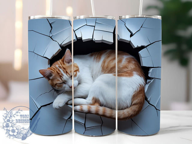 3D Sleeping Kitty Funny Cat Tumbler Wrap, Sleeping Kitty Design, Funny Cat Wall Illusion, Cute Cat Drinkware, Pet Lover Sublimation Wrap, Cat Mom Gift Tumbler, Animal Lover Cup Sublimation ToriDesigns 