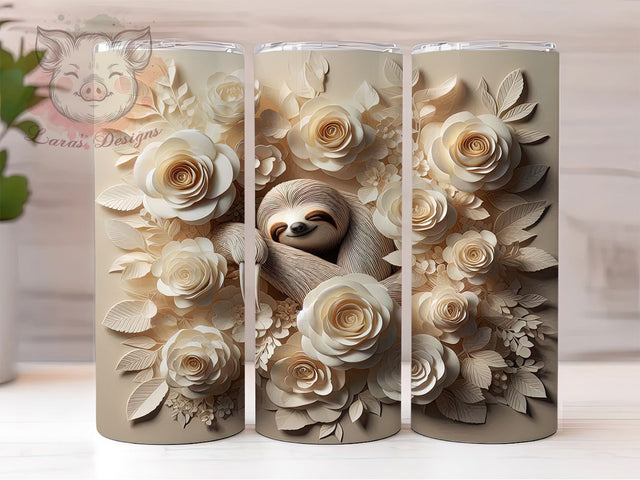 3D Sleeping Sloth Lover Tumbler, Sleeping Sloth Sublimation Design, Whimsical Sloth Flower Art, 20oz Sloth Lover Tumbler, Cozy Sloth Mug, Playful Sloth Cup, Relaxed Sloth Wrap Sublimation Lara' s Designs 