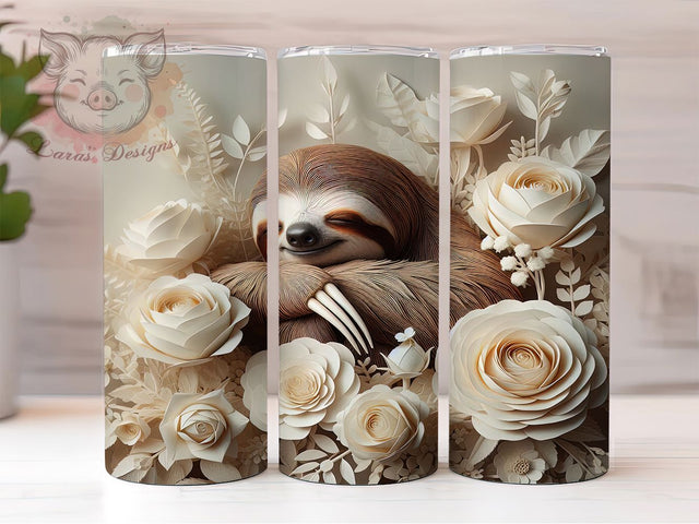3D Sleeping Sloth Lover Tumbler, Sleeping Sloth Sublimation Design, Whimsical Sloth Flower Art, 20oz Sloth Lover Tumbler, Cozy Sloth Mug, Playful Sloth Cup, Relaxed Sloth Wrap Sublimation Lara' s Designs 
