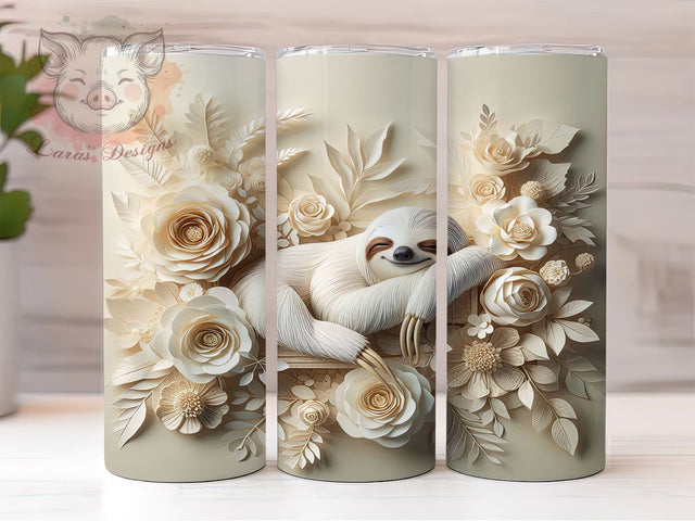 3D Sleeping Sloth Lover Tumbler, Sleeping Sloth Sublimation Design, Whimsical Sloth Flower Art, 20oz Sloth Lover Tumbler, Cozy Sloth Mug, Playful Sloth Cup, Relaxed Sloth Wrap Sublimation Lara' s Designs 