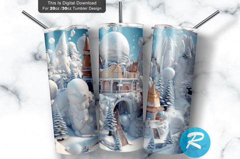 3D Snow Wonderland 20 Oz Tumbler Sublimation Regulrcrative 