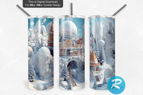 3D Snow Wonderland 20 Oz Tumbler Sublimation Regulrcrative 