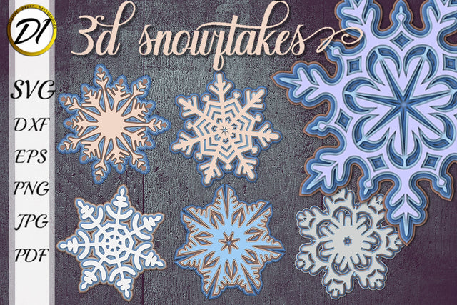 3d Snowflake Paper Cut Bundle. Layered Christmas SVG 3D Paper Evgenyia Guschina 