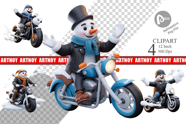 3D Snowman Biker Clipart Sublimation artnoy 