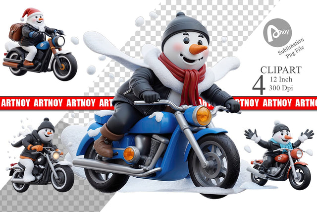3D Snowman Biker Clipart Sublimation artnoy 