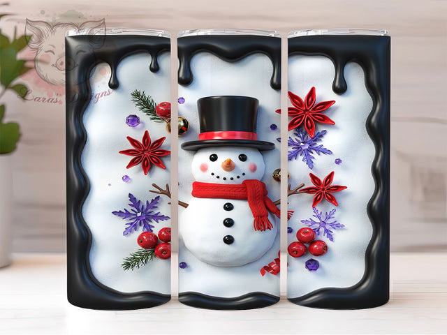 3D Snowman Black Hat Christmas 20oz Tumbler, 3D Snowman, Black Hat, Christmas Design, Sublimation Wrap, 20oz Tumbler, Festive Aesthetic, Holiday Charm Sublimation Lara' s Designs 