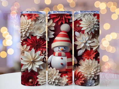 3D Snowman Christmas Floral Tumbler, Christmas Flower Wrap, Holiday Sublimation Design, Winter Snowman Cup, 20Oz Skinny Tumbler Wrap, Festive Floral Mug, Snowman Christmas Design Sublimation SvggirlplusArt 