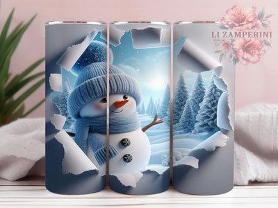 3D Snowman Christmas Tumbler, Snowman Breakthrough, Hole In Wall Effect, Winter Snowman, Christmas Design, 20oz Tumbler, Sublimation Design Sublimation Li Zamperini 