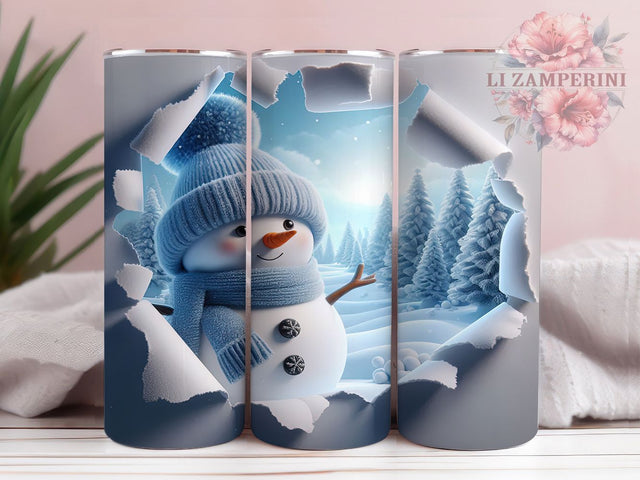 3D Snowman Christmas Tumbler, Snowman Breakthrough, Hole In Wall Effect, Winter Snowman, Christmas Design, 20oz Tumbler, Sublimation Design Sublimation Li Zamperini 