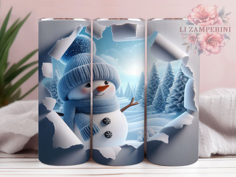 3D Snowman Christmas Tumbler, Snowman Breakthrough, Hole In Wall Effect, Winter Snowman, Christmas Design, 20oz Tumbler, Sublimation Design Sublimation Li Zamperini 