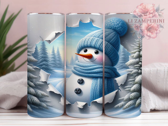 3D Snowman Christmas Tumbler, Snowman Breakthrough, Hole In Wall Effect, Winter Snowman, Christmas Design, 20oz Tumbler, Sublimation Design Sublimation Li Zamperini 