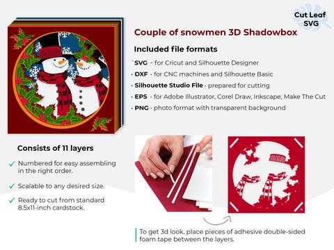 3D Snowman Shadow Box svg - Christmas svg, Shadow box svg Christmas, Snowman svg, Cricut projects, Cardstock svg, Layered svg 3D Paper CutLeafSvg 