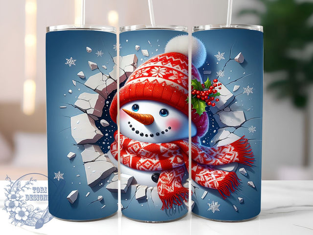 3D Snowman Tumbler, Christmas Wrap, 20oz Sublimation, Digital Download, Holiday Decor, Winter Drinkware, Festive Design Sublimation ToriDesigns 