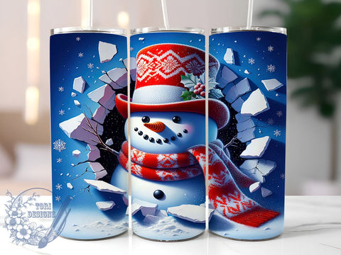3D Snowman Tumbler, Christmas Wrap, 20oz Sublimation, Digital Download, Holiday Decor, Winter Drinkware, Festive Design Sublimation ToriDesigns 