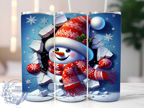 3D Snowman Tumbler, Christmas Wrap, 20oz Sublimation, Digital Download, Holiday Decor, Winter Drinkware, Festive Design Sublimation ToriDesigns 