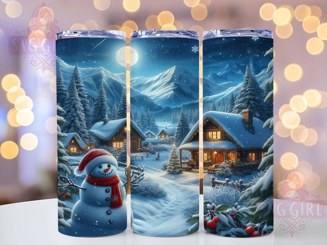 3D Snowy Christmas Village Tumbler, Holiday Landscape Wrap, Winter Scene Sublimation, Festive 20Oz Skinny Tumbler, Christmas Village Cup, Snowy Landscape Mug, Holiday 3D Design Sublimation SvggirlplusArt 