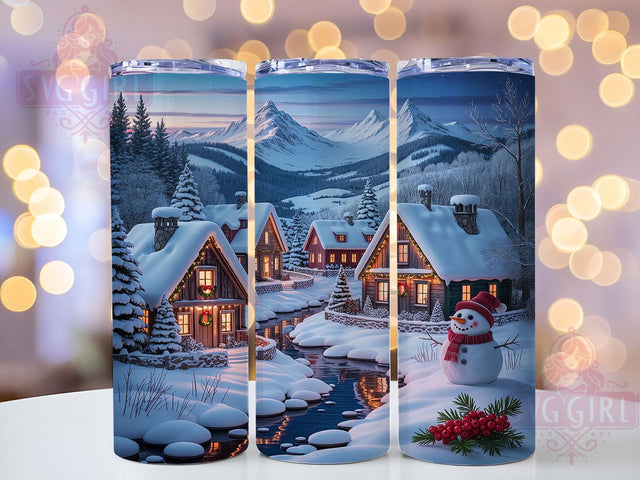 3D Snowy Christmas Village Tumbler, Holiday Landscape Wrap, Winter Scene Sublimation, Festive 20Oz Skinny Tumbler, Christmas Village Cup, Snowy Landscape Mug, Holiday 3D Design Sublimation SvggirlplusArt 