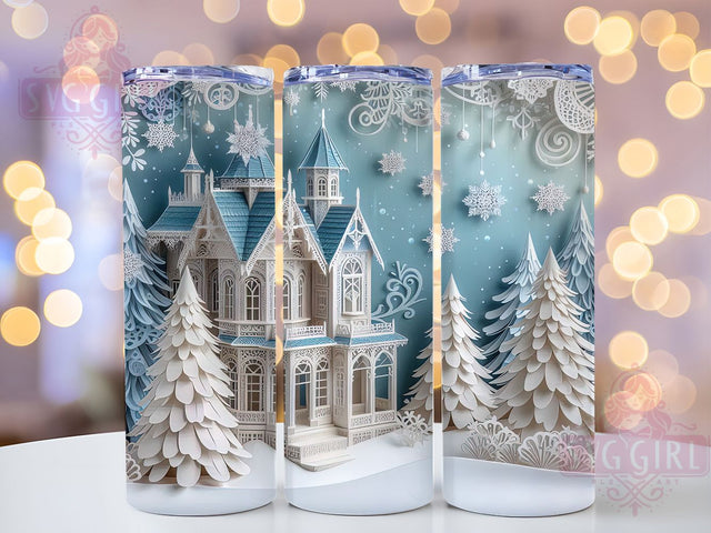 3D Snowy Winter Village Tumbler, Snowy Christmas Scene, Festive Holiday Graphic, Cozy Winter Town Art, Enchanted Village Pattern, 20oz Tumbler, Sublimation Design Sublimation SvggirlplusArt 