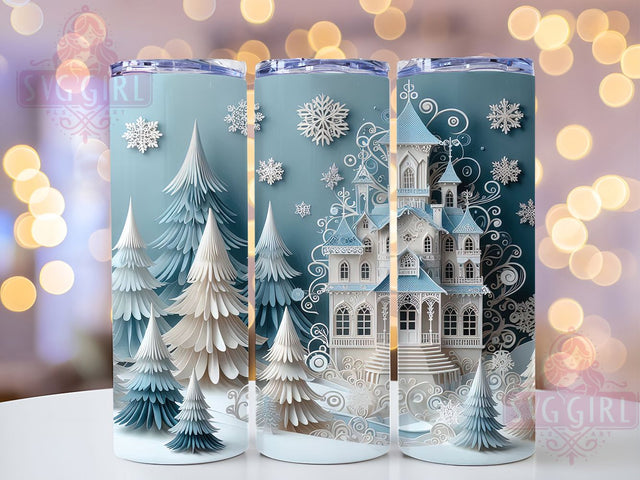 3D Snowy Winter Village Tumbler, Snowy Christmas Scene, Festive Holiday Graphic, Cozy Winter Town Art, Enchanted Village Pattern, 20oz Tumbler, Sublimation Design Sublimation SvggirlplusArt 