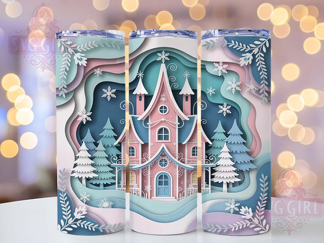 3D Snowy Winter Village Tumbler, Snowy Christmas Scene, Festive Holiday Graphic, Cozy Winter Town Art, Enchanted Village Pattern, 20oz Tumbler, Sublimation Design Sublimation SvggirlplusArt 