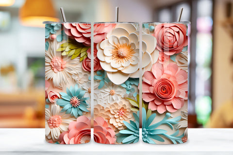 3D Soft Bloom Tumbler Tumbler Wrap, Seamless Floral PNG Sublimation FloridPrintables 