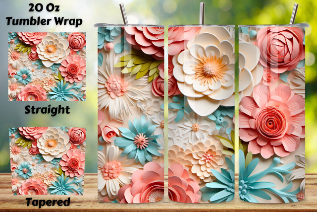 3D Soft Bloom Tumbler Tumbler Wrap, Seamless Floral PNG Sublimation FloridPrintables 