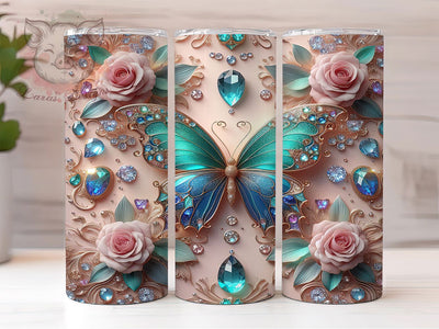 3D Sparkling Butterfly Floral Tumbler, 3D Floral Tumbler, Sparkling Flower Wrap, Whimsical Butterfly Wrap, Artistic Glitter Wrap, Sublimation Design, Trendy Gift Idea Sublimation Lara' s Designs 