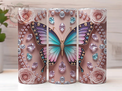3D Sparkling Butterfly Floral Tumbler, 3D Floral Tumbler, Sparkling Flower Wrap, Whimsical Butterfly Wrap, Artistic Glitter Wrap, Sublimation Design, Trendy Gift Idea Sublimation Lara' s Designs 