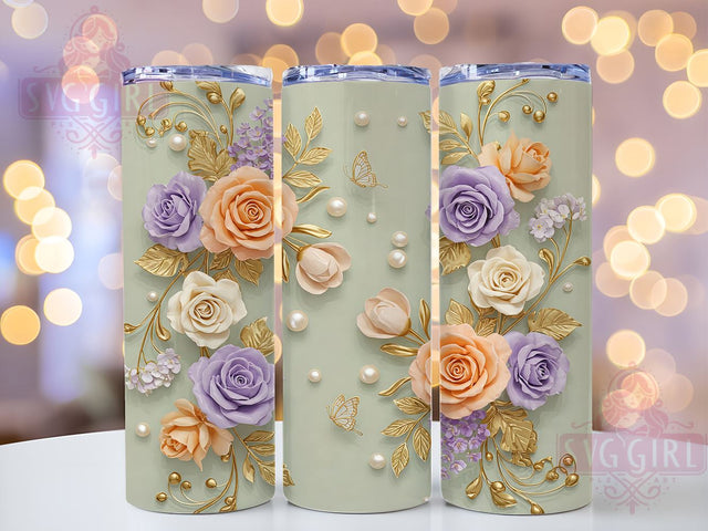 3D Sparkly Floral Butterfly 20oz Tumbler, Sparkly Butterflies Cup, Floral Drinkware, 20oz Sublimation, Gold Floral Wrap, Seamless Design Tumbler, Custom Butterfly Drinkware Sublimation SvggirlplusArt 